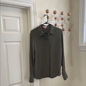 Numi - Silk Blend Button Down Long Sleeve Shirt - Green - L